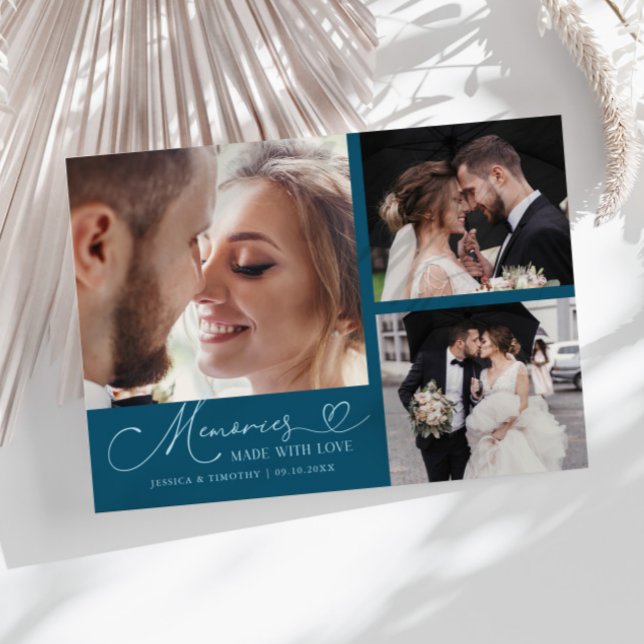 Memories Made With Love Wedding Teal Multi Photo Dankeskarte (Von Creator hochgeladen)