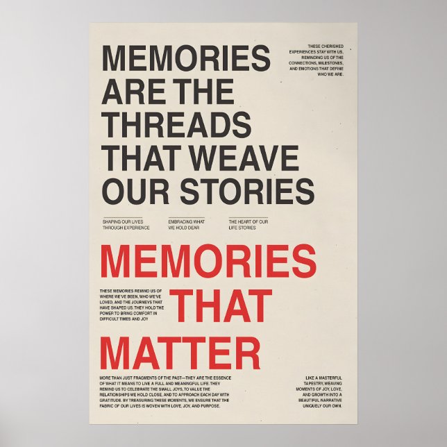 Memories Typography Poster Sentimental Wall Art (Vorne)