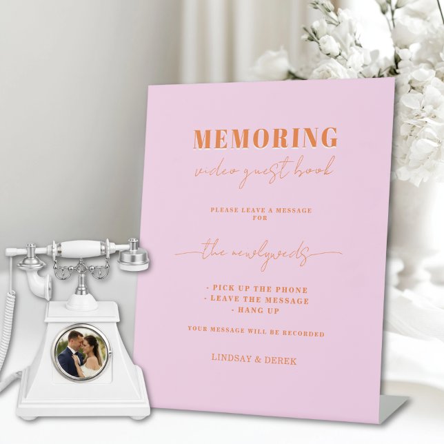Memoring Guest Book Message Sign Sockelschild (Memoring Guest Book Message Sign
Pink Orange Bold Font)