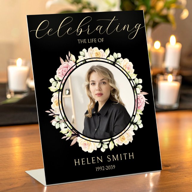 Memory Funeral Photo Floral Wreath Black Sockelschild (Von Creator hochgeladen)