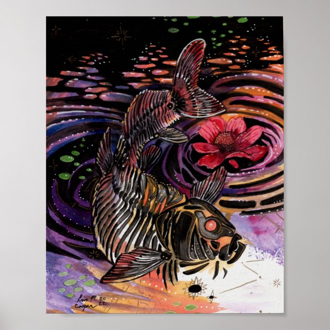 Memory Maps Herbst Vibes Koi Skelettreflektionen Poster (Vorne)