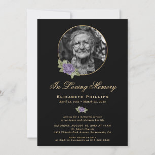 Memoryservice für Lila Schwarzes Foto Einladung