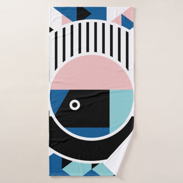 Memphis abstraktes Plakatdesign. Gesichtsgeometrie Badehandtuch (Badehandtuch)