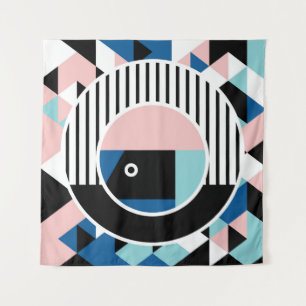 Memphis abstraktes Plakatdesign. Gesichtsgeometrie Wandteppich