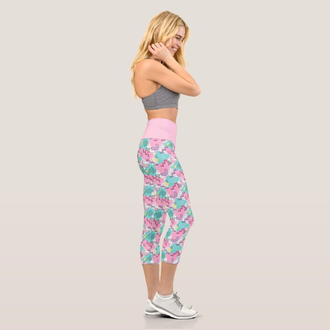 Memphis Active Pink Turquoise der 80er Jahre Capri Leggings (Rechts)