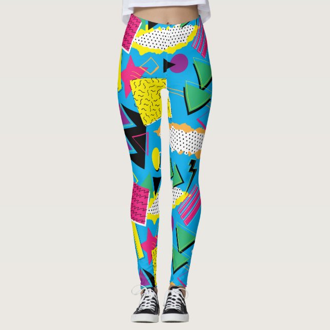 Memphis-Art-80er geometrisches helles Farbmuster Leggings (Vorderseite)