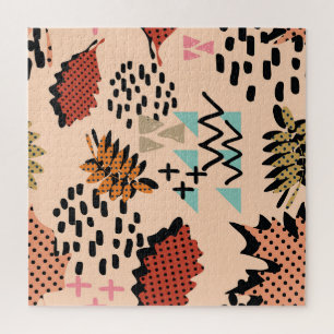 Memphis Autumn: Muster geometrischer Blätter Puzzle
