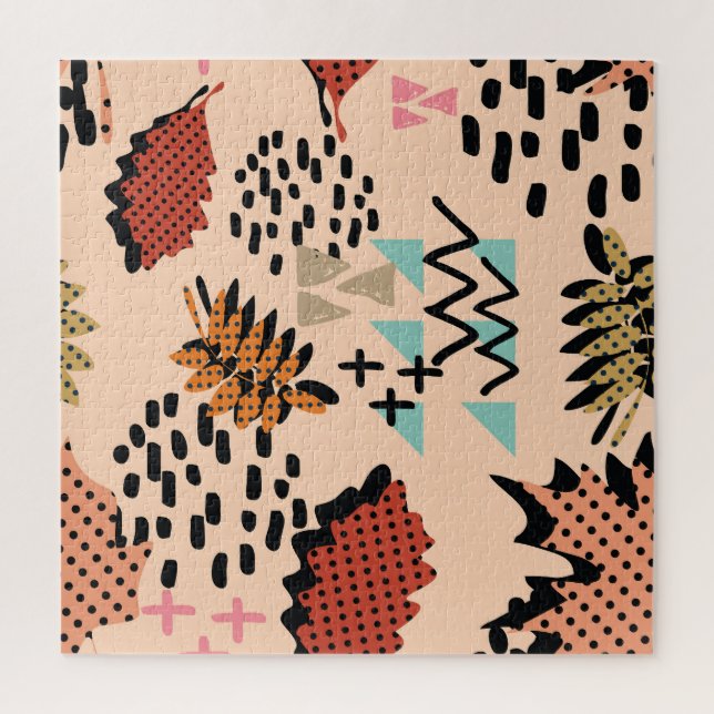 Memphis Autumn: Muster geometrischer Blätter Puzzle (Vertikal)