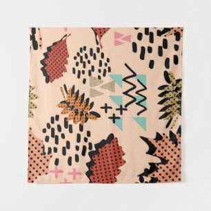 Memphis Autumn: Muster geometrischer Blätter Wandteppich