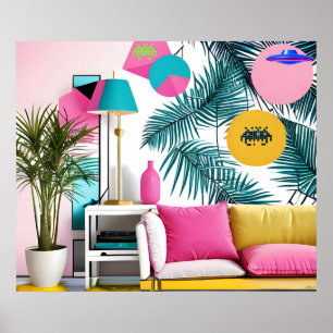 Memphis-Design-Party im Wohnzimmer Poster