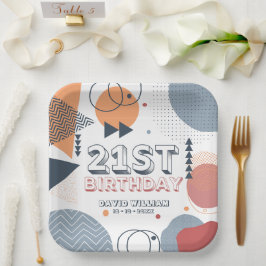 Memphis Geometrische Formen 21. Geburtstag Pappteller