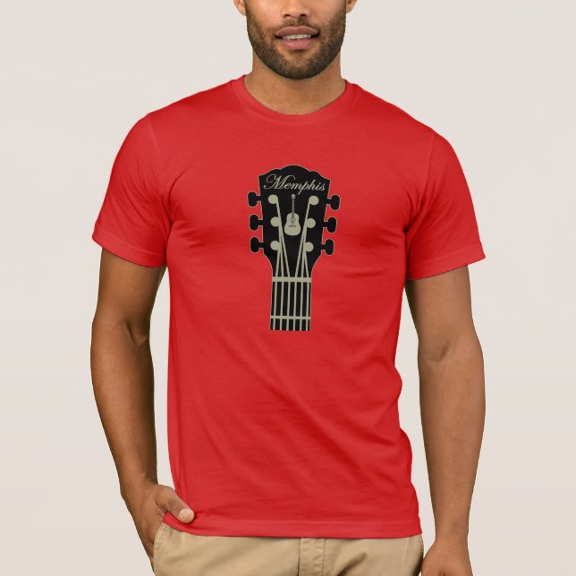 Memphis-Gitarren-Schwarz-Grau auf Rot T-Shirt (Vorderseite)