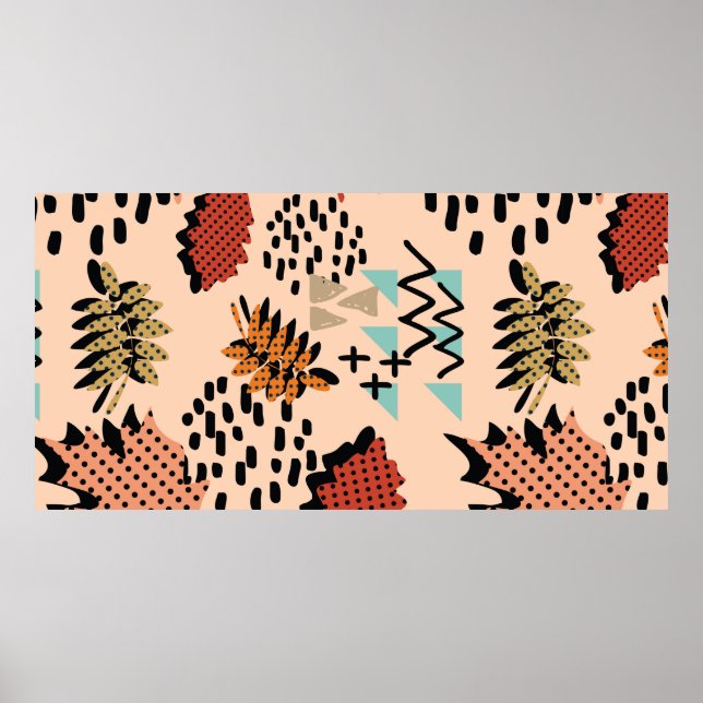 Memphis Herbstlaub und Blätter mit Geomet Poster (Vorne)