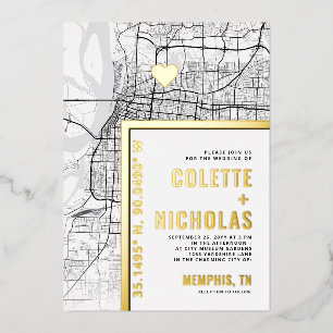 Memphis Love Locator   Stadt-Themen-Hochzeit Folieneinladung