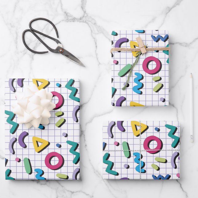 Memphis Pattern Geschenkpapier Set (Vorderseite)