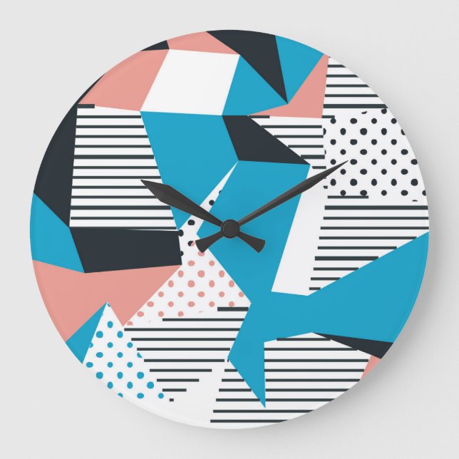 Memphis Pattern: Minimalistischer Abstrakter Trend Große Wanduhr (Vorderseite)