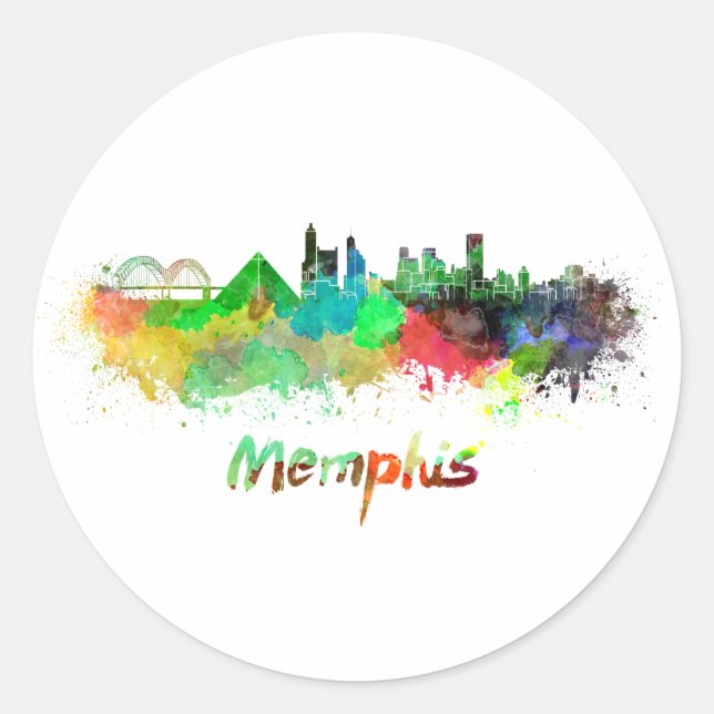 Memphis skyline im Watercolor Runder Aufkleber (Vorderseite)