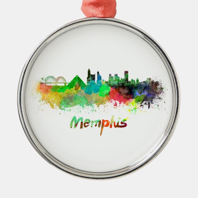 Memphis skyline im Watercolor Silbernes Ornament (Vorne)