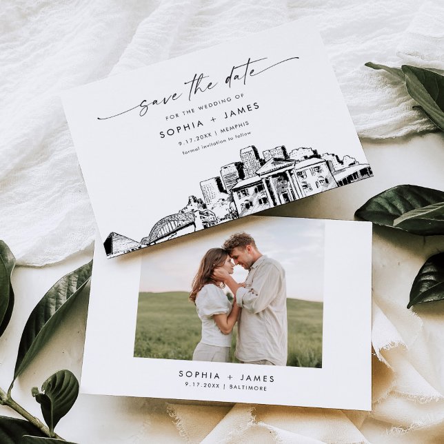 Memphis Skyline Wedding Save the Date Card Einladung (Von Creator hochgeladen)
