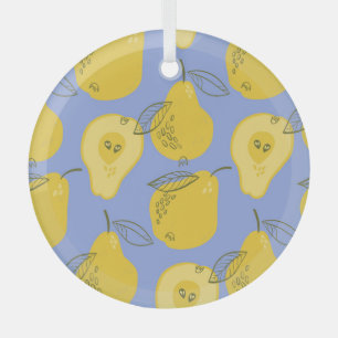 Memphis-Stil-Birnen: blauer Hintergrund. Ornament Aus Glas