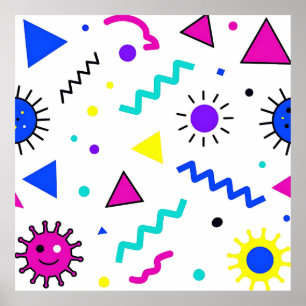 Memphis-Stil Retro-Virus-Muster Neon Poster