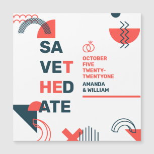 Memphis Style Abstrakt Blue & Red Wedding Magnetkarte