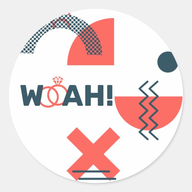 Memphis Style Abstrakt Blue & Red Wedding Runder Aufkleber (Vorderseite)