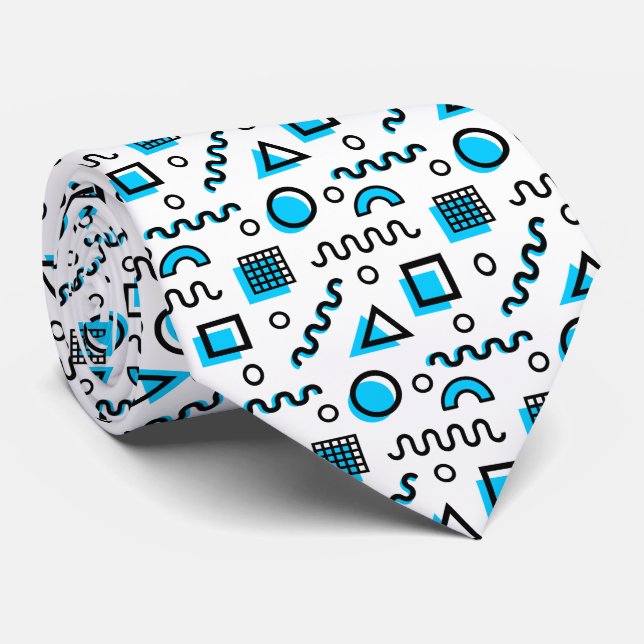 Memphis Style Geometric Pattern 110719 - Sky Blue Krawatte (Gerollt)