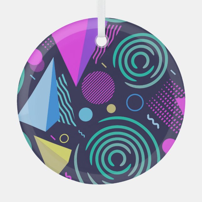 Memphis Style Geometric Shapes Ornament Aus Glas (Vorderseite)