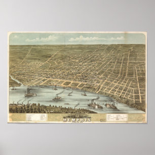 Memphis Tennessee 1870 Antike Panoramakarte Poster