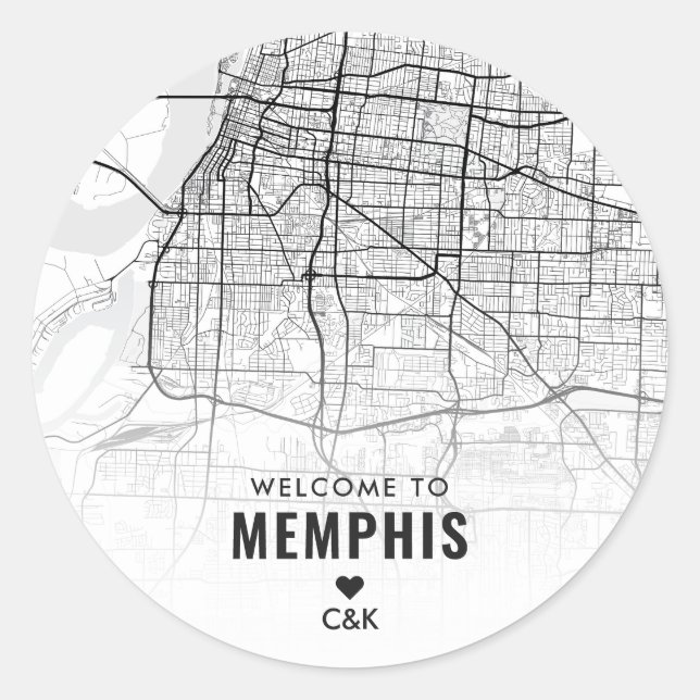 Memphis, Tennessee City Map | Begrüßung Runder Aufkleber (Vorderseite)
