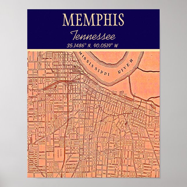 Memphis Tennessee Karte Poster (Vorne)
