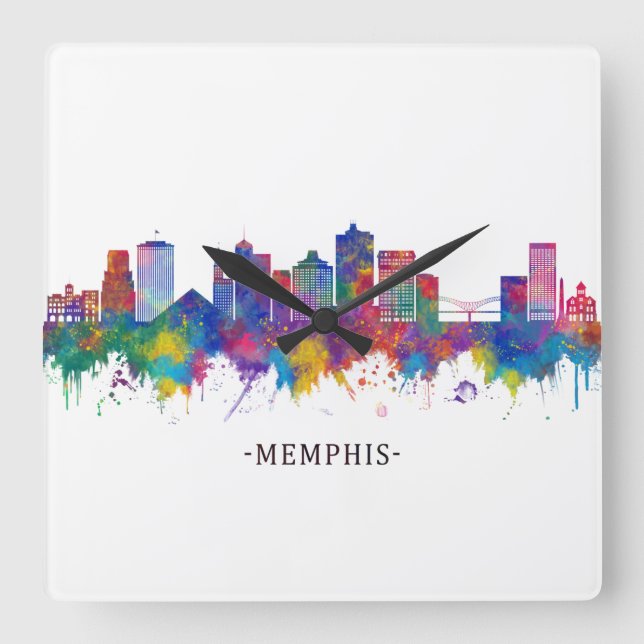 Memphis Tennessee Skyline Quadratische Wanduhr (Vorderseite)