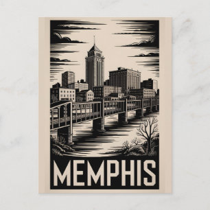 Memphis Tennessee Skyline Schwarz Weiß Holzschnitt Postkarte