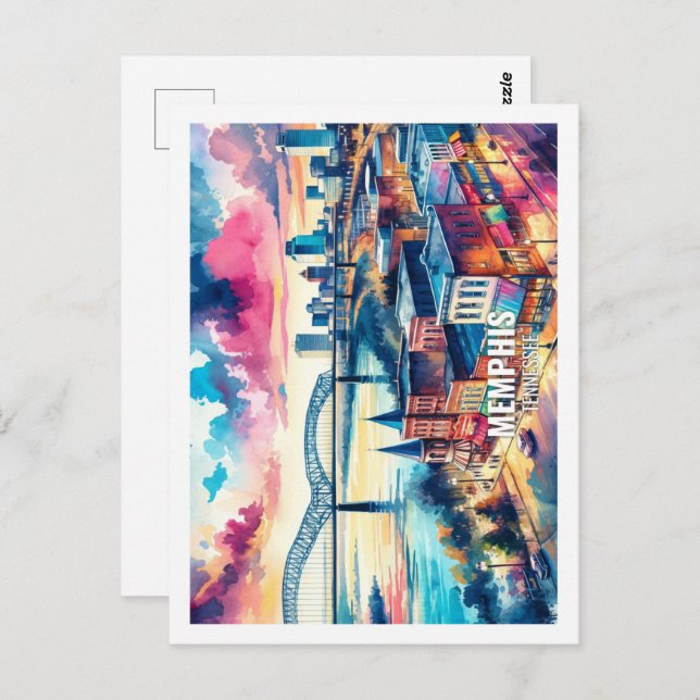 Memphis Tennessee USA Famous Place Wassercolor Postkarte (Vorne/Hinten)