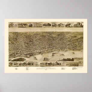Memphis, TN Panorama Karte - 1887 Poster