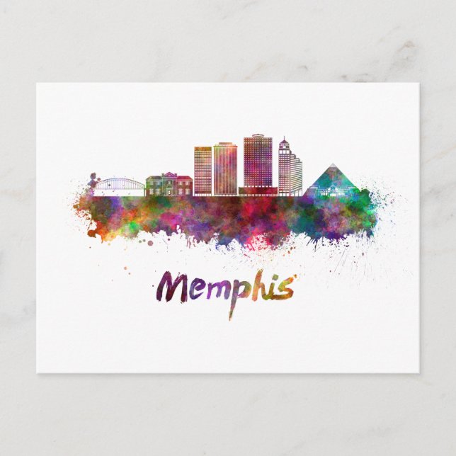 Memphis V2 skyline im Watercolor Postkarte (Vorderseite)