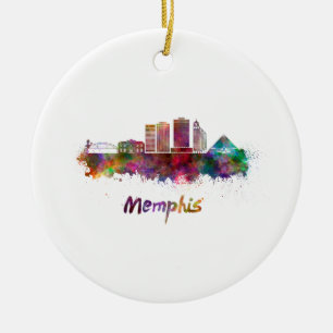 Memphis V2 Skyline in Aquarellfarben Keramik Ornament