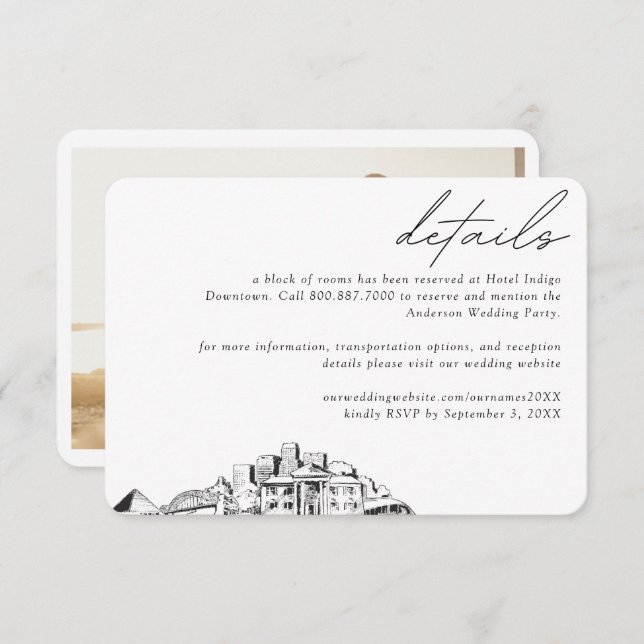 Memphis Wedding Hotel Zimmerblockdetails Begleitkarte (Vorne/Hinten)