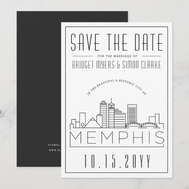 Memphis Wedding | Stilisierte Skyline Save the Dat Einladung (Vorne/Hinten)