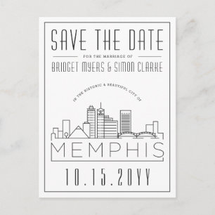 Memphis Wedding   Stilisierte Skyline Save the Dat Postkarte