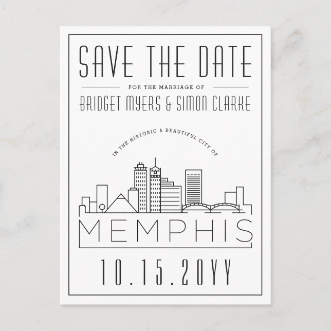 Memphis Wedding | Stilisierte Skyline Save the Dat Postkarte (Vorderseite)