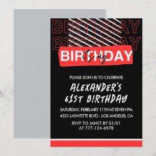 Men 61. Geburtstagsparty Einladungen Black Red