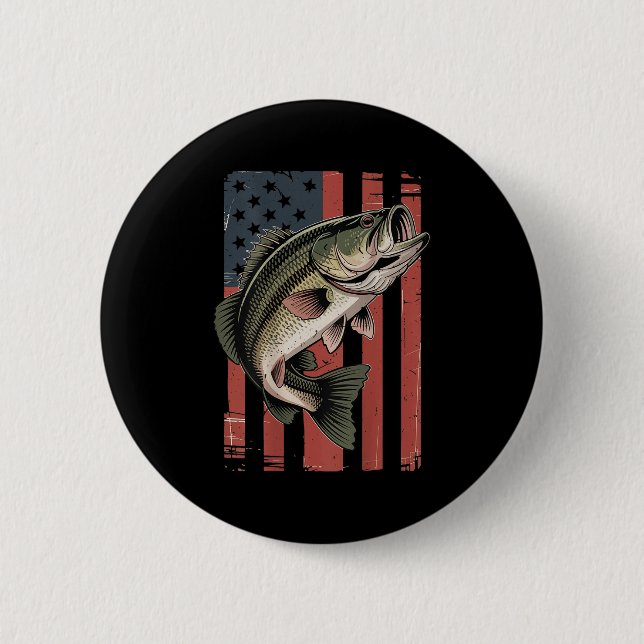 Men American Flag Fishing Patriotic Largemouth B F Button (Vorderseite)