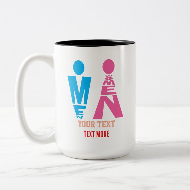 Men and Women Typography Icon Design Zweifarbige Tasse (Links)