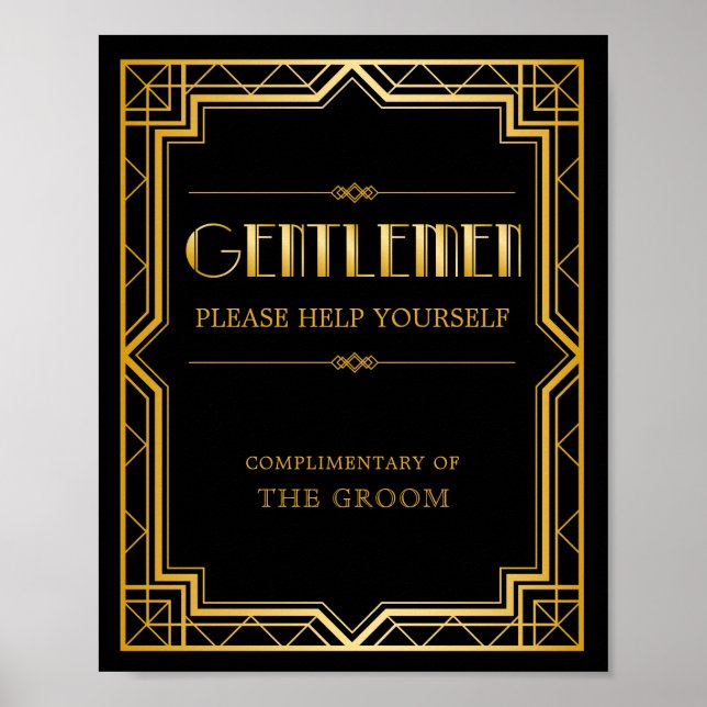 Men Bathroom Basket Wedding Sign | Gatsby Art Deco Poster (Vorne)