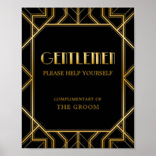 Men Bathroom Basket Wedding Sign   Gatsby Art Deco Poster