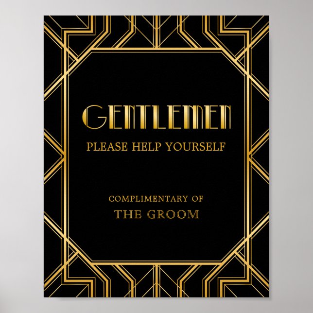 Men Bathroom Basket Wedding Sign | Gatsby Art Deco Poster (Vorne)