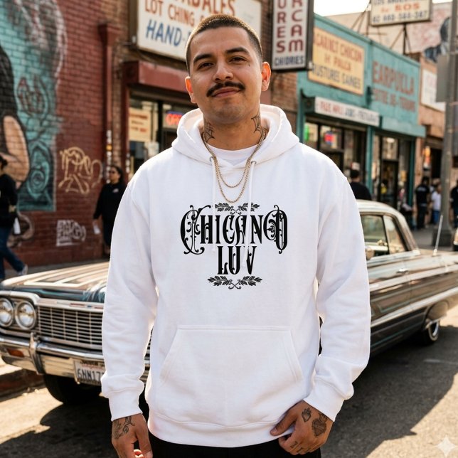 Men Chicano Liebe Pullover Hoodie White Custom (Chicano love pullover hoodie)