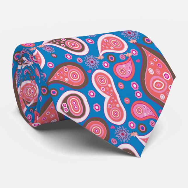Men Designer Krawatte Blue Pink Paisley (Gerollt)